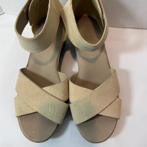 Riviera Crisscross Ankle-Strap Sandal in Beige
